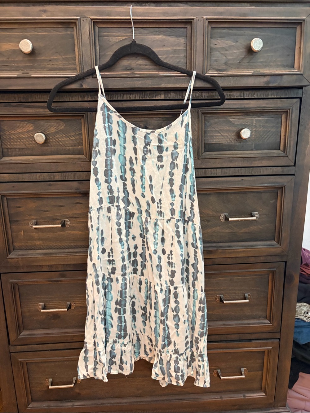 love, Fire White Yank Midi Dress with Teal and Gray Print